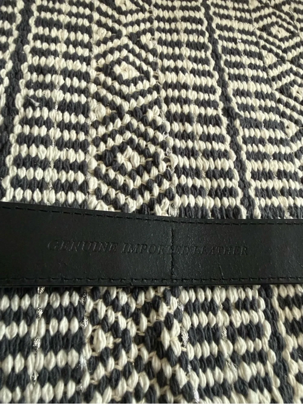 STACY ADAMS Black Grain Leather Belt with Silver Buckle Chain Accent
